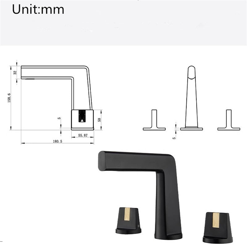 Brushed Gold Basin Faucet Total Brass Black Bathroom Faucet Gray Sink Faucets 3 Hole Hot And Cold Waterfall Faucet Water Tap