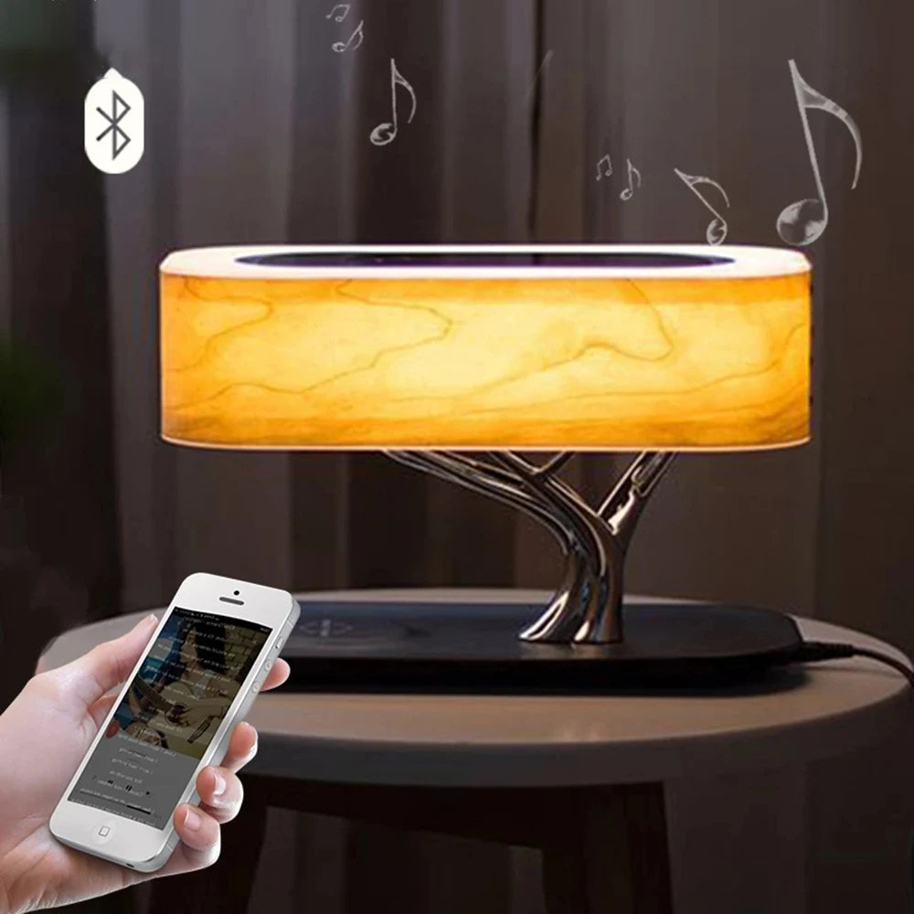 Sierra Modern LED Tree Table Lamp with Bluetooth Speaker & Wireless Charger