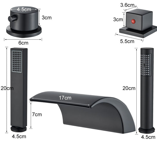 Black Brass Waterfall Bathtub Faucet Widespread Tub Sink Tap Three Handles Hot Cold Water Mixer Bathroom Shower Faucet