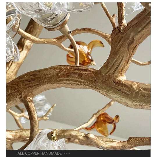 Charming Vintage Copper Flower Chandelier -  Tree Branch LED Lighting for Dining Rooms, Kitchen Islands, and Indoor Decor