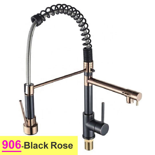 Pull Down Spring Kitchen Faucets Rose Gold Hot Cold Kitchen Sink Mixer Tap Deck Mounted Brass Black Kitchen Spring Faucet Taps