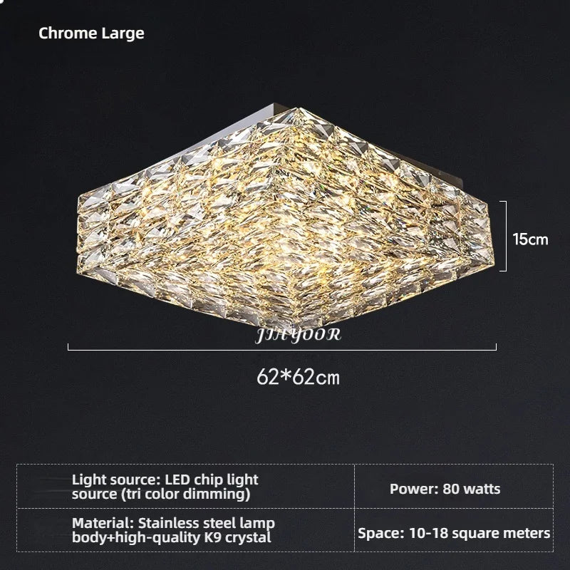Modern Square Crystal LED Ceiling Light Luxury Bedroom Living Room