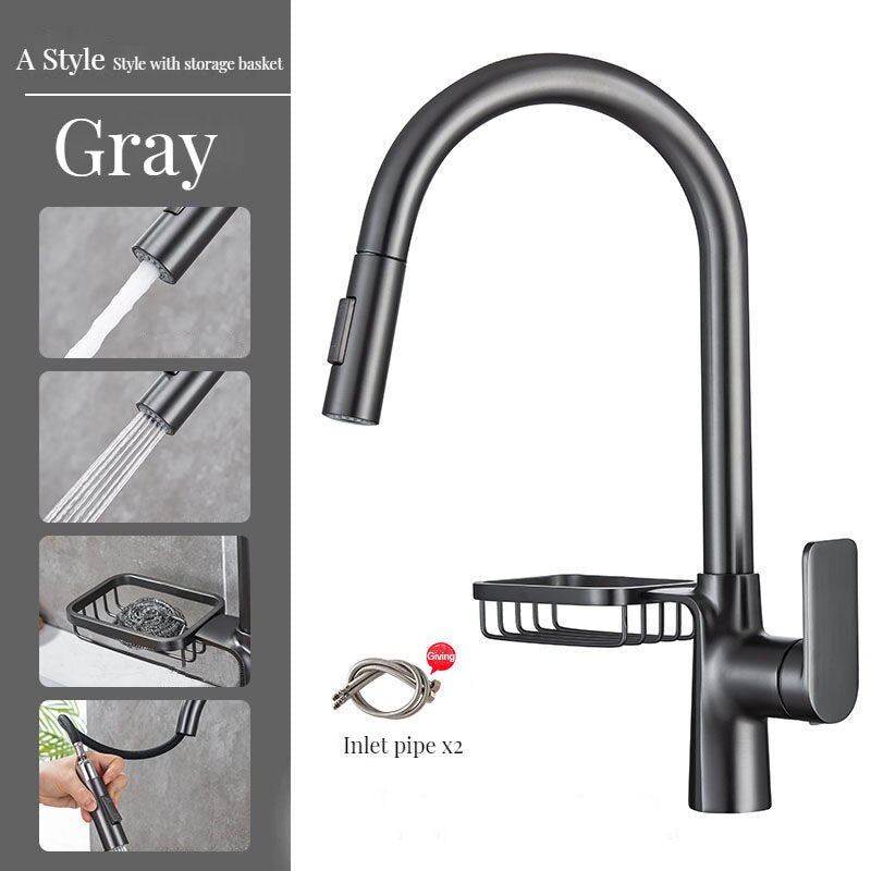 Brass Kitchen Faucets Pull Out Spout Kitchen Mixer Taps Hot Cold Water Accessories Deck Mounted Stream Sprayer Head Black