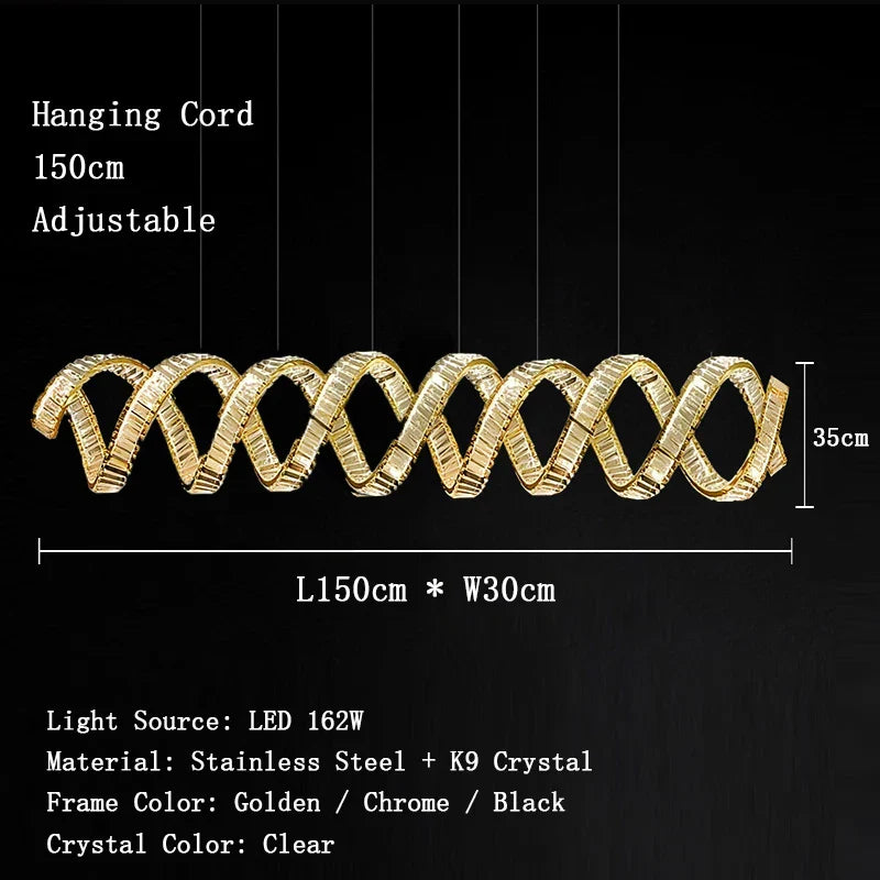 Victoria Spiral Crystal Chandelier – Golden Luxury Dining Lamp