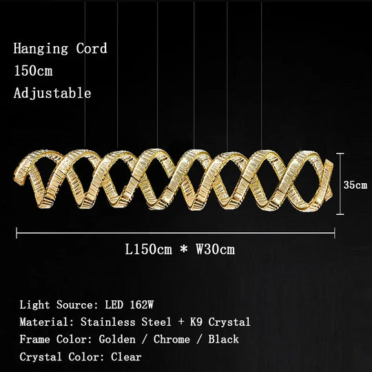 Victoria Spiral Crystal Chandelier – Golden Luxury Dining Lamp