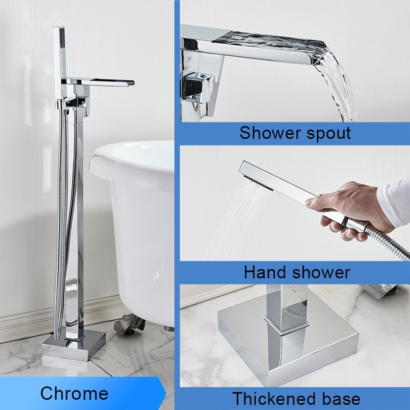 Bathroom Bathtub Faucet Black Flooring Standing Single Handle Cold and Hot Water Mixer Tap Crane Bath Shower Faucets