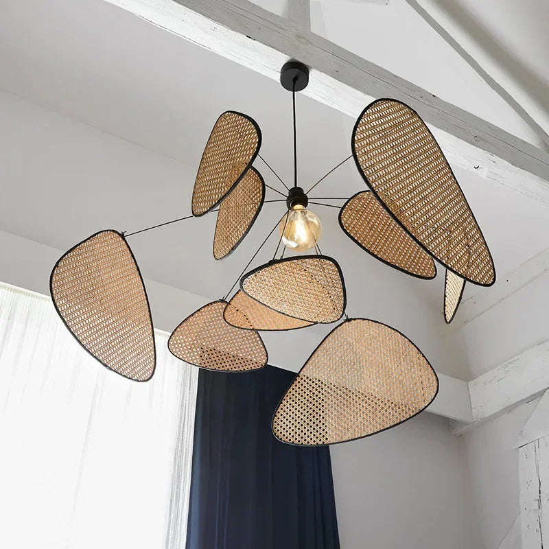 Arlette Leaf Grid Rural Rattan Chandelier