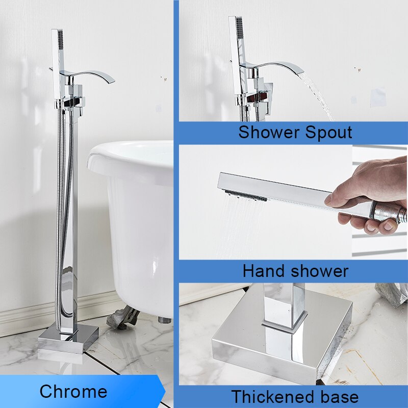 Bathroom Bathtub Faucet Black Flooring Standing Single Handle Cold and Hot Water Mixer Tap Crane Bath Shower Faucets