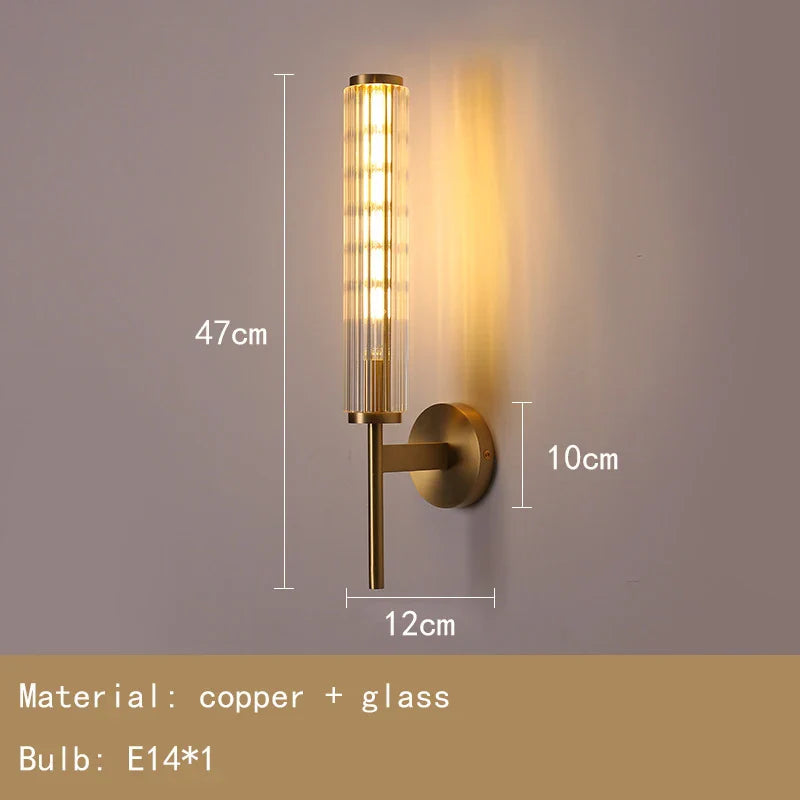 Modern Glass Wall Sconce Gold Brass Indoor Light for Bedroom & Hall