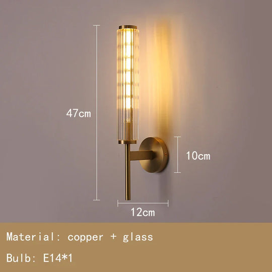 Modern Glass Wall Sconce Gold Brass Indoor Light for Bedroom & Hall
