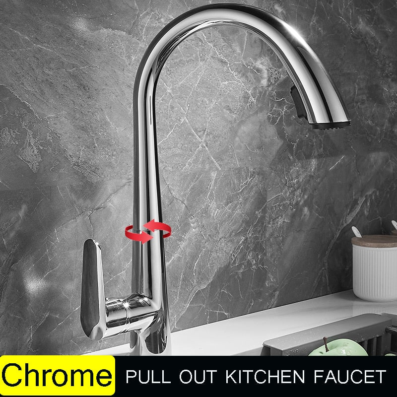 Single Handle Hole Pull Out Spray Brass Kitchen Sink Faucet Mixer Cold Hot Water Taps Torneira Cozinha