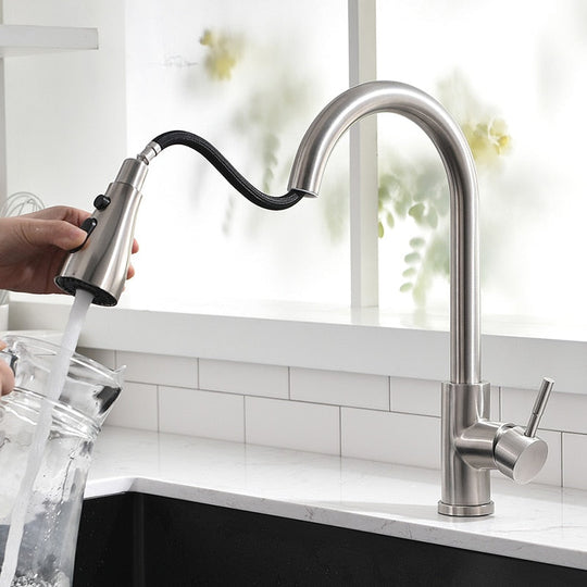 Pull Out Kitchen Sink Faucet With 3 Modes Water Outlet Spout 360 Degree Rotation Matte Black Kitchen Bar Water Mixer Tap