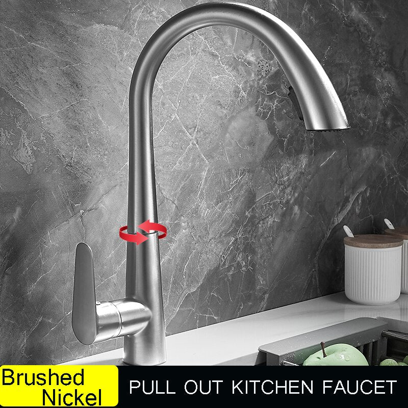 Single Handle Hole Pull Out Spray Brass Kitchen Sink Faucet Mixer Cold Hot Water Taps Torneira Cozinha