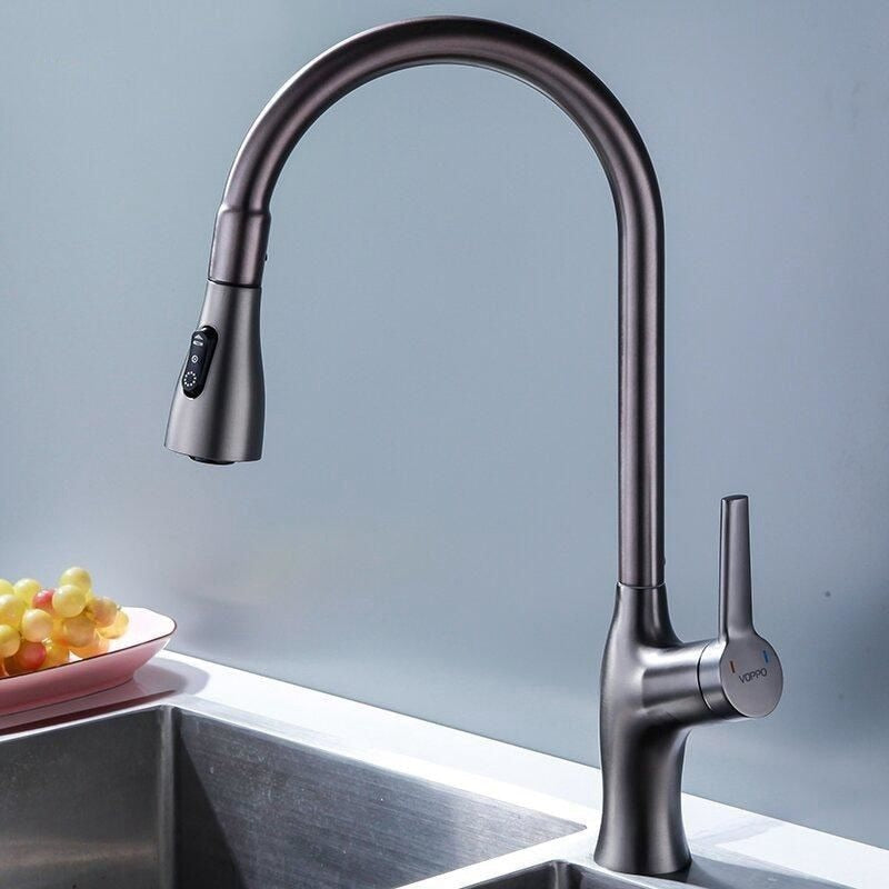 Brass Kitchen Faucets Pull Out Spout Kitchen Mixer Taps Hot Cold Water Accessories Deck Mounted Stream Sprayer Head Black