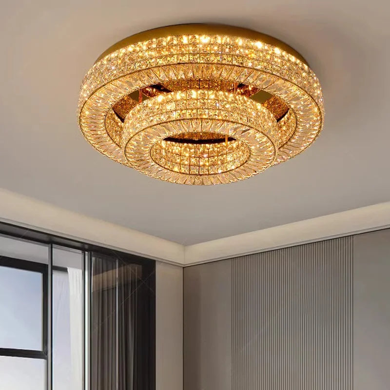 Modern Two-Tier Crystal Ceiling Light for Bedroom & Living Room