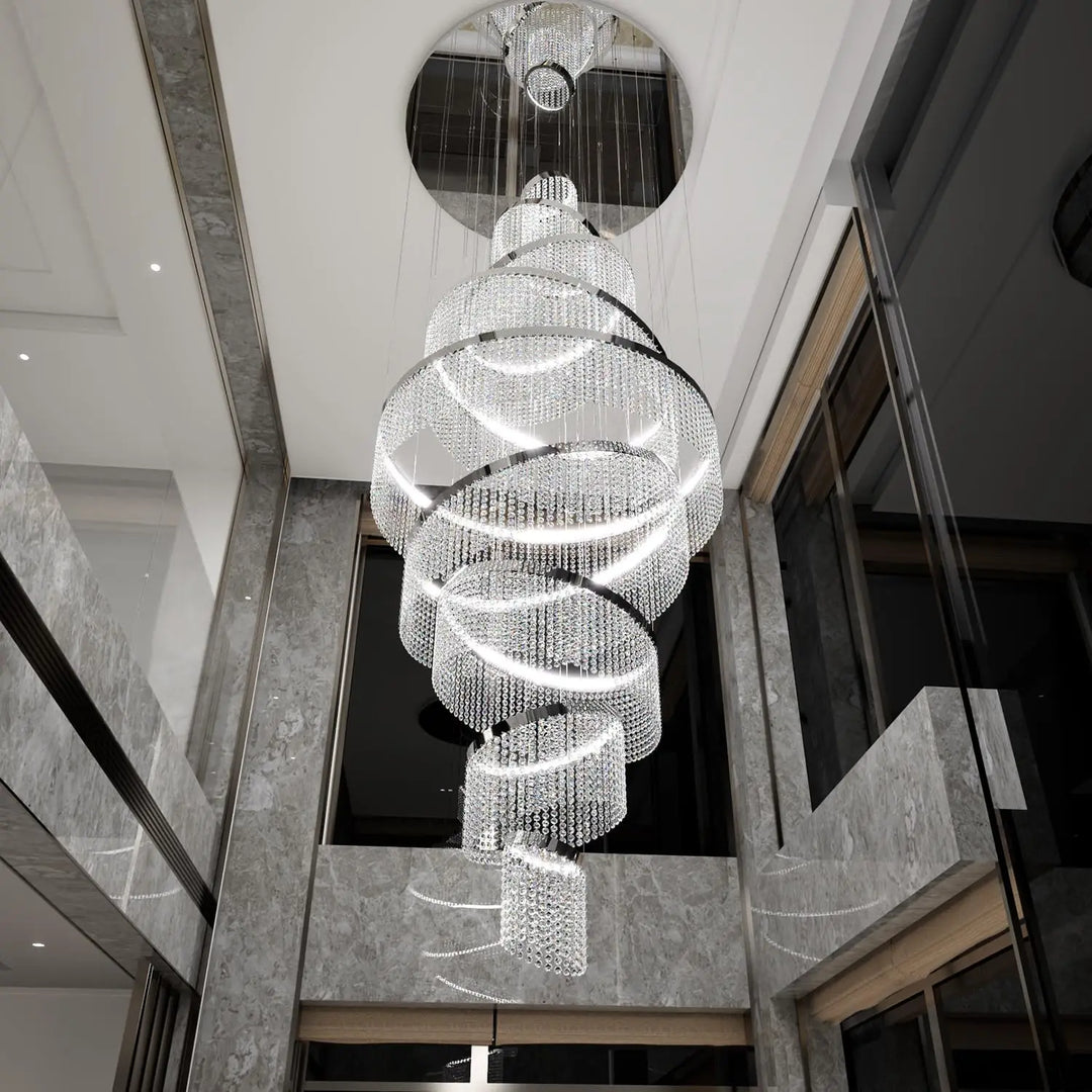 Large Crystal Ring Chandelier for High Ceilings & Staircase Foyers