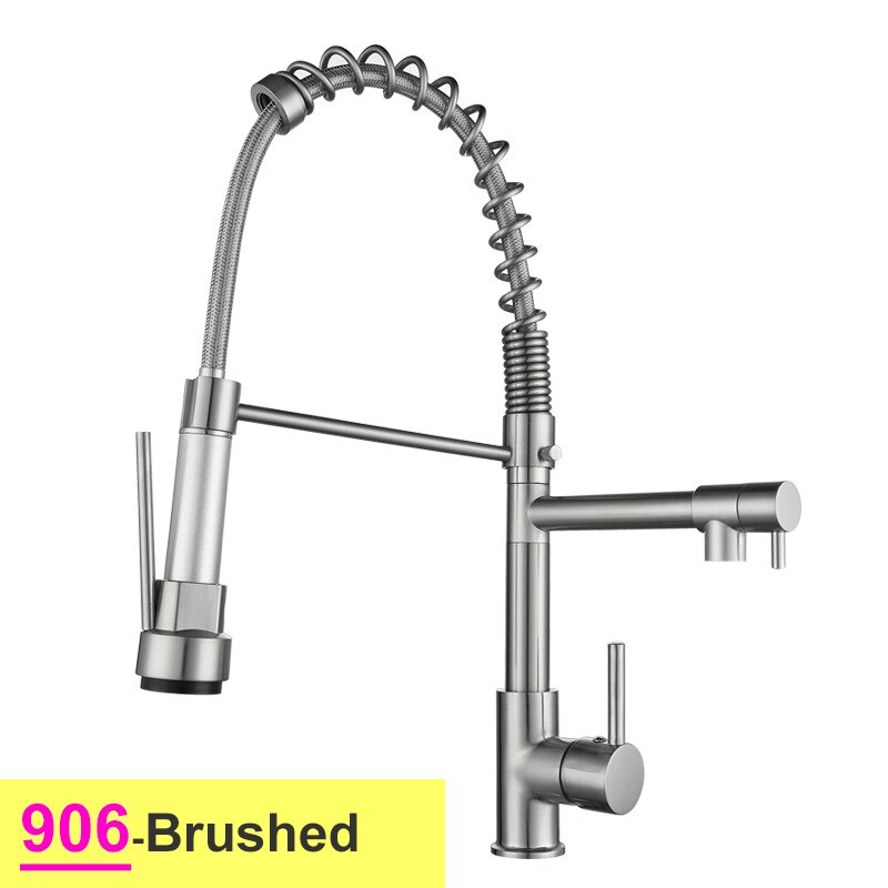 Pull Down Spring Kitchen Faucets Rose Gold Hot Cold Kitchen Sink Mixer Tap Deck Mounted Brass Black Kitchen Spring Faucet Taps