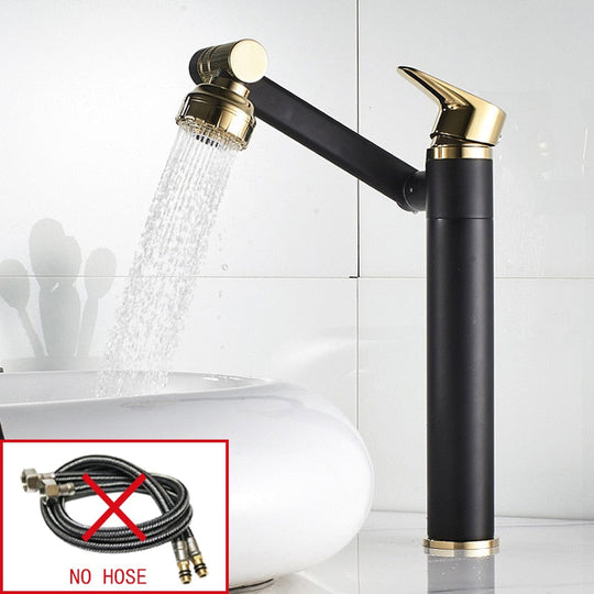 Faucet Bathroom Basin Tap Sink Mixer Black Golden Single Handle Washbasin Rotary Water Saving Hot And Cold Stainless Steel Shower