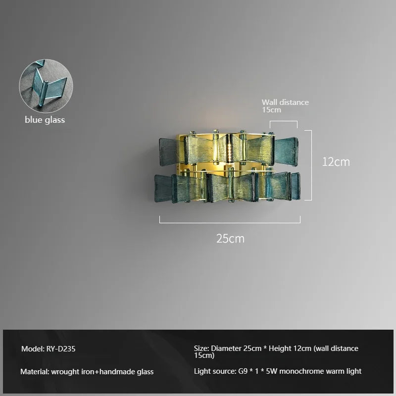 Simple Amber & Blue Glass Wall Lamp – High-End Decorative Bedside Light