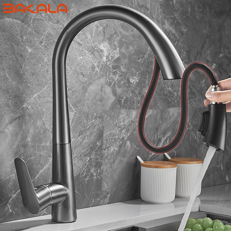 Single Handle Hole Pull Out Spray Brass Kitchen Sink Faucet Mixer Cold Hot Water Taps Torneira Cozinha