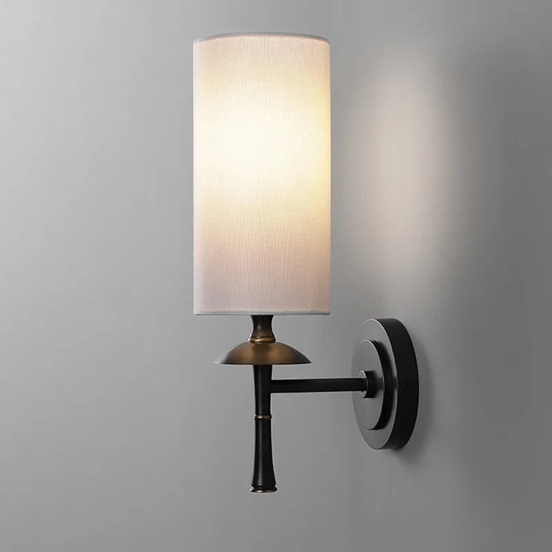 Retro Brass Wall Lamp Fabric Shade Corridor Staircase Bedside Light