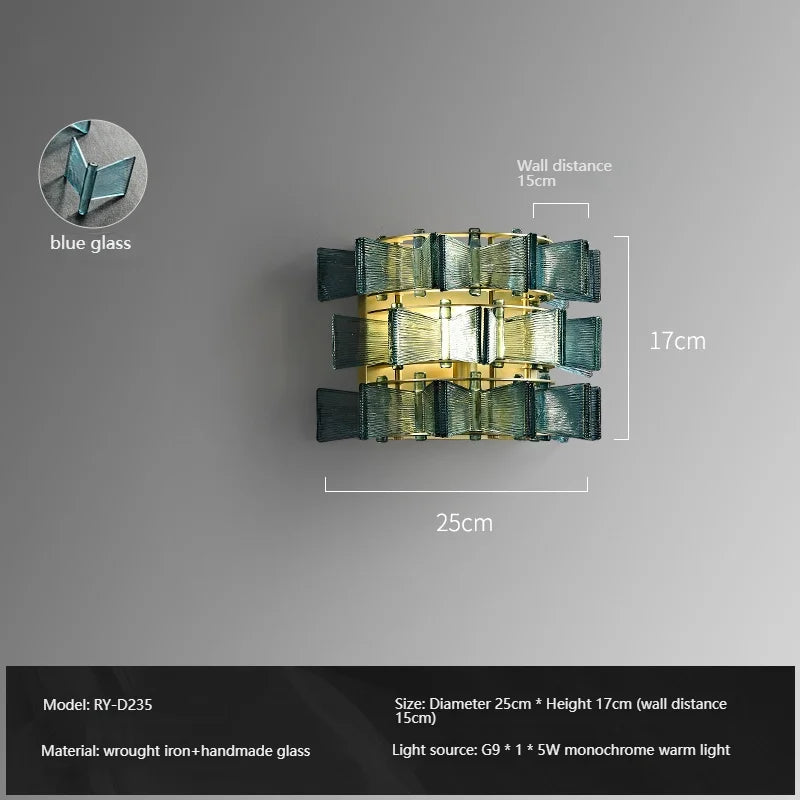 Simple Amber & Blue Glass Wall Lamp – High-End Decorative Bedside Light