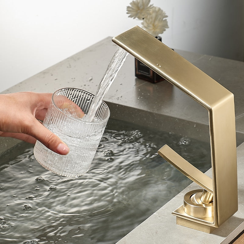 Brushed Gold Bathroom Faucet Gold Basin Faucet Grey Water Faucet Waterfall Water Bathroom Sink Faucet Bathroom tap Basin