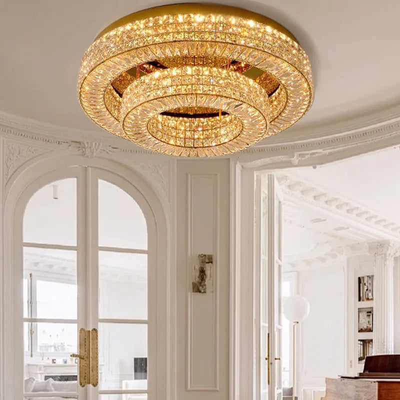 Modern Two-Tier Crystal Ceiling Light for Bedroom & Living Room