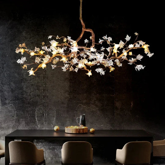 Charming Vintage Copper Flower Chandelier -  Tree Branch LED Lighting for Dining Rooms, Kitchen Islands, and Indoor Decor