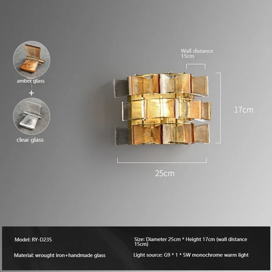 Simple Amber & Blue Glass Wall Lamp – High-End Decorative Bedside Light