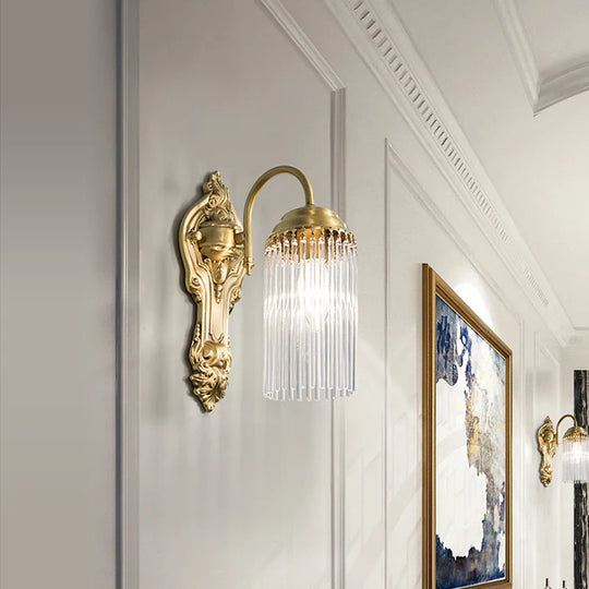 French Luxury Copper Wall Lamp Golden Crystal LED Sconce Light