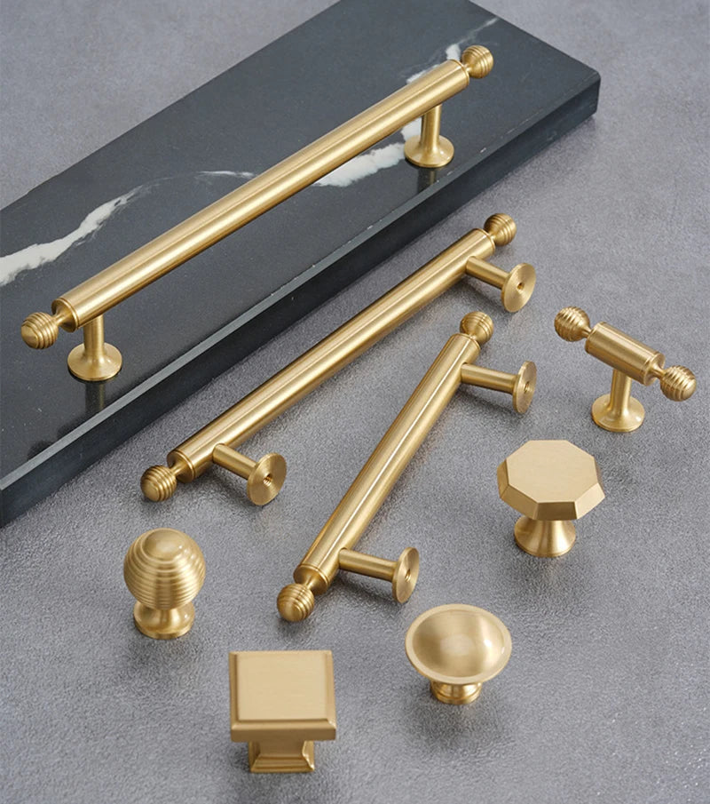Satin Brushed Gold Brass Cabinet Handles – French-Style Pulls and Knobs for Furniture
