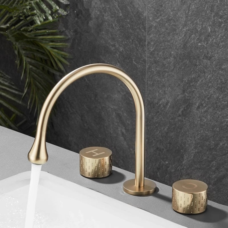 Brushed Gold Basin Faucet Brass Gray Widespread Bathroom Faucet Black Sink Faucets 3 Hole Hot And Cold  Chrome Water Faucet Tap