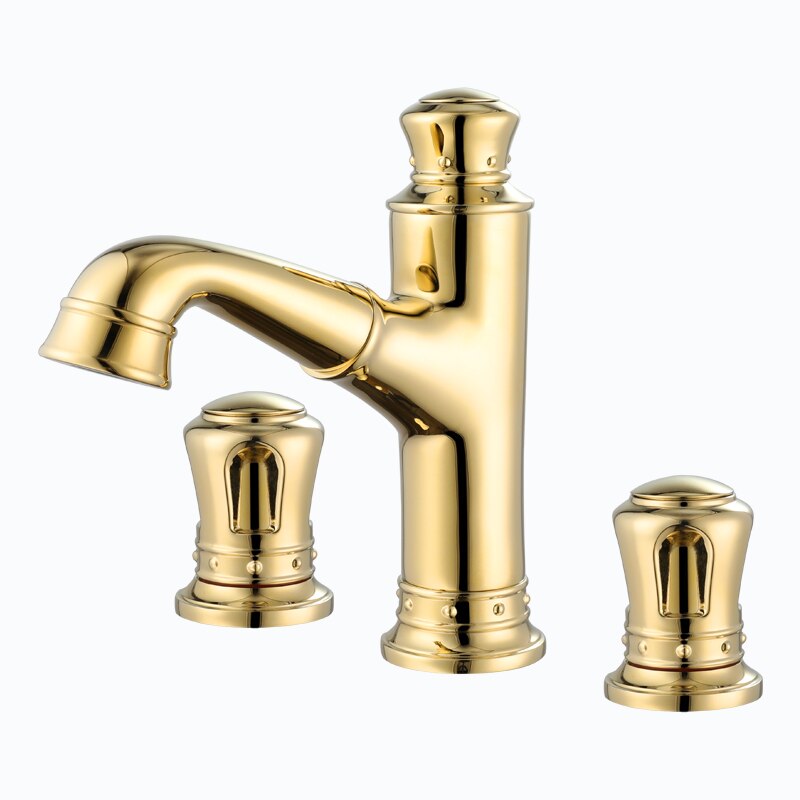 Pull Out Bathroom Sink Faucets Basin Faucet Mixer Gold Brass 3 Holes Double Handle Bathbasin Bathtub Tap Hot And Cold Water Taps