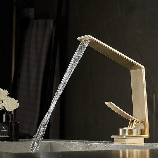 Brushed Gold Bathroom Faucet Gold Basin Faucet Grey Water Faucet Waterfall Water Bathroom Sink Faucet Bathroom tap Basin