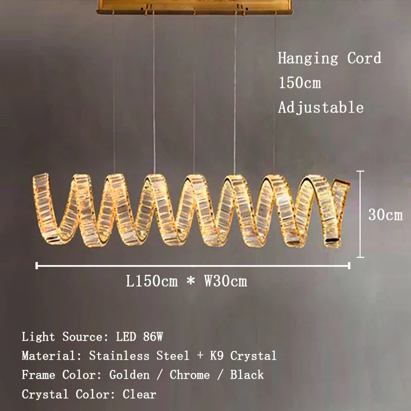 Victoria Spiral Crystal Chandelier – Golden Luxury Dining Lamp