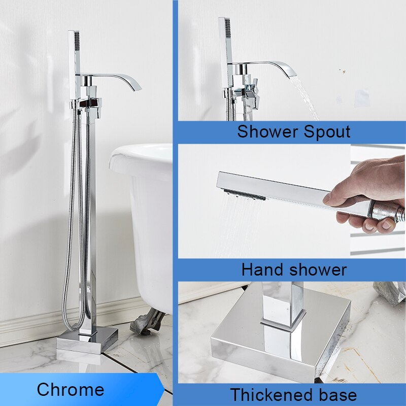 Bathroom Bathtub Faucet Black Flooring Standing Single Handle Cold and Hot Water Mixer Tap Crane Bath Shower Faucets