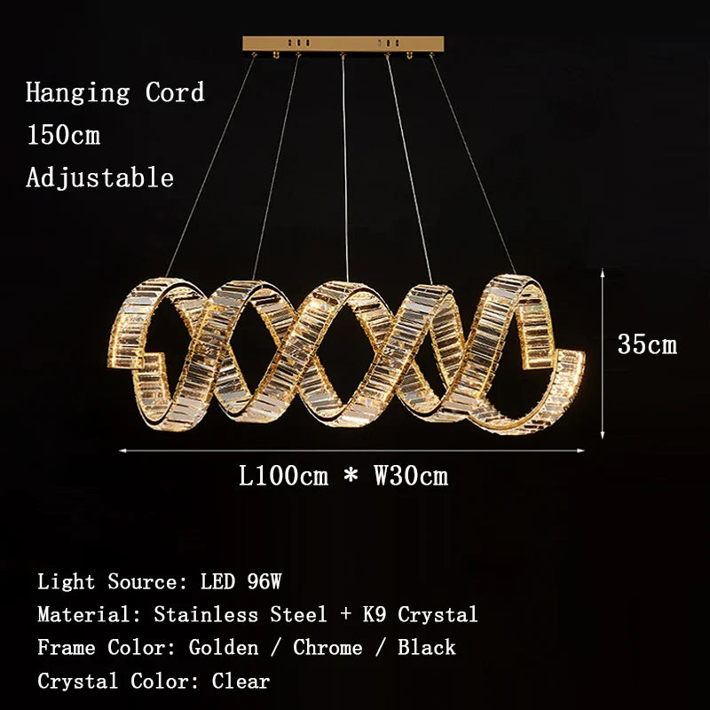 Victoria Spiral Crystal Chandelier – Golden Luxury Dining Lamp