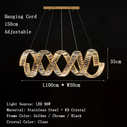 Victoria Spiral Crystal Chandelier – Golden Luxury Dining Lamp