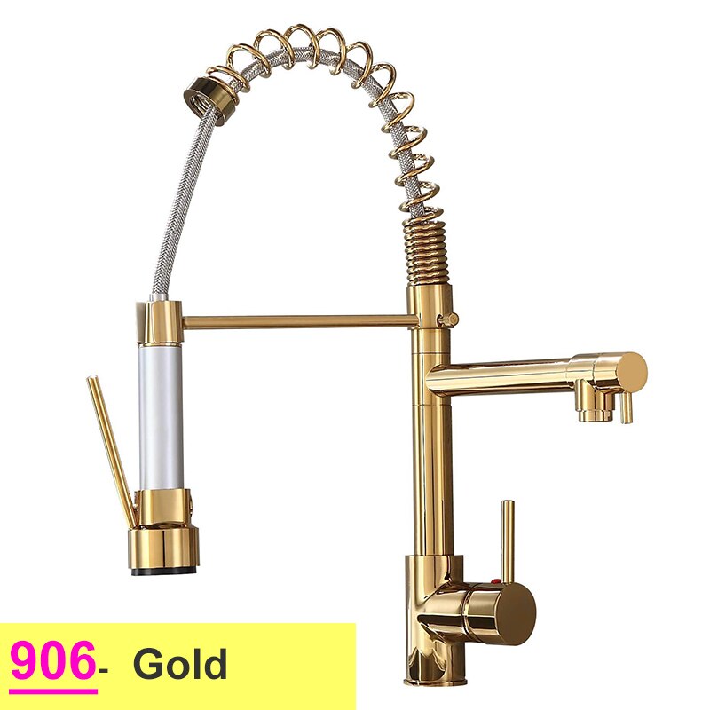 Pull Down Spring Kitchen Faucets Rose Gold Hot Cold Kitchen Sink Mixer Tap Deck Mounted Brass Black Kitchen Spring Faucet Taps