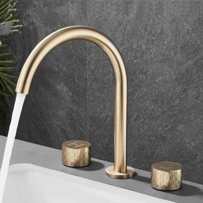 Brushed Gold Basin Faucet Brass Gray Widespread Bathroom Faucet Black Sink Faucets 3 Hole Hot And Cold  Chrome Water Faucet Tap