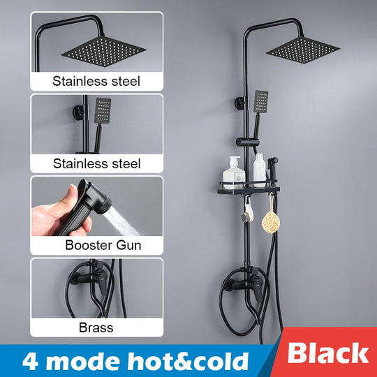 Bathroom Shower Set Black Gold Rain Shower Faucet Thermostatic Digital Display Shower Mixer Taps Copper Shower Systems for Bath