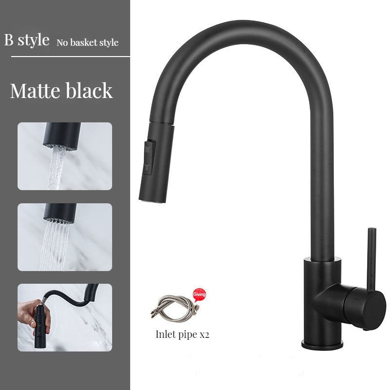 Brass Kitchen Faucets Pull Out Spout Kitchen Mixer Taps Hot Cold Water Accessories Deck Mounted Stream Sprayer Head Black