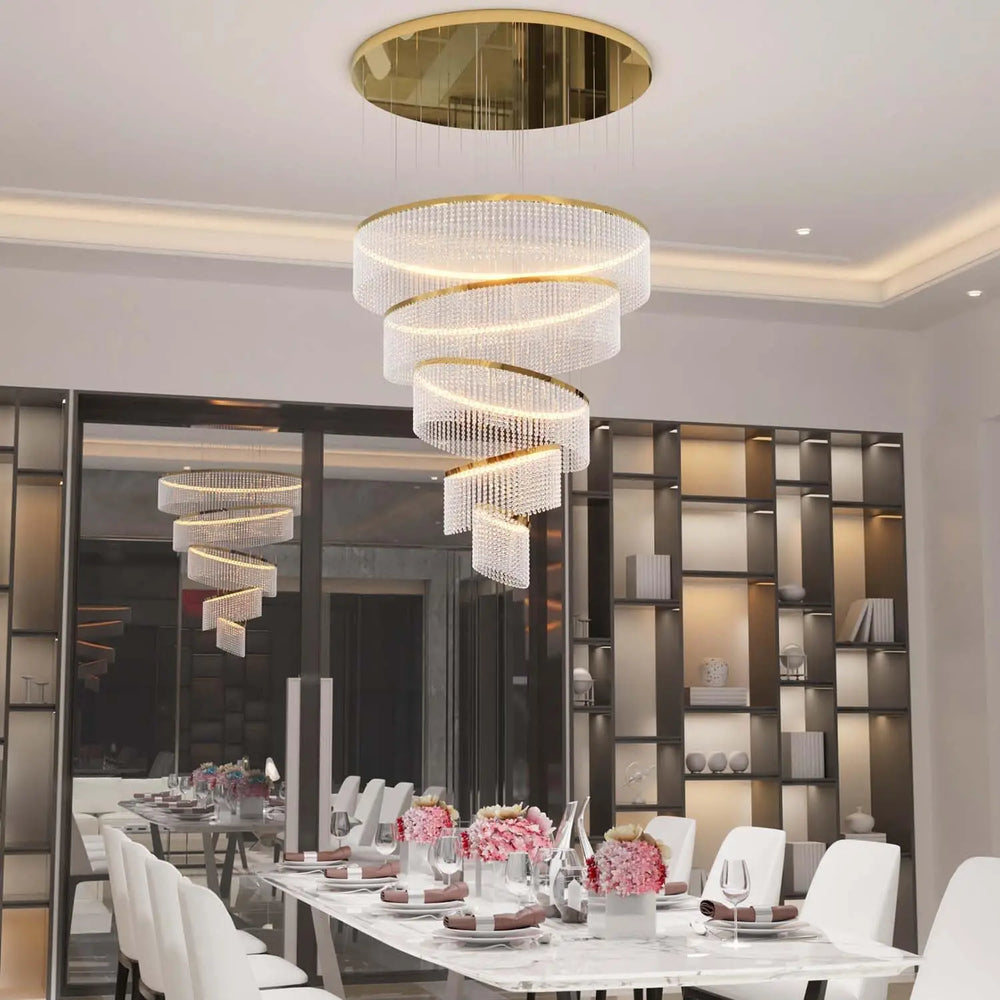 Large Crystal Ring Chandelier for High Ceilings & Staircase Foyers