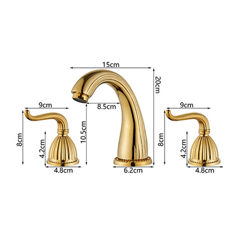 Antique Brass Finished Bathroom Bathtub Faucet Double Handles 3 pcs Basin Mixer Tap Gold Sink Faucet Bathroom Basin Faucet