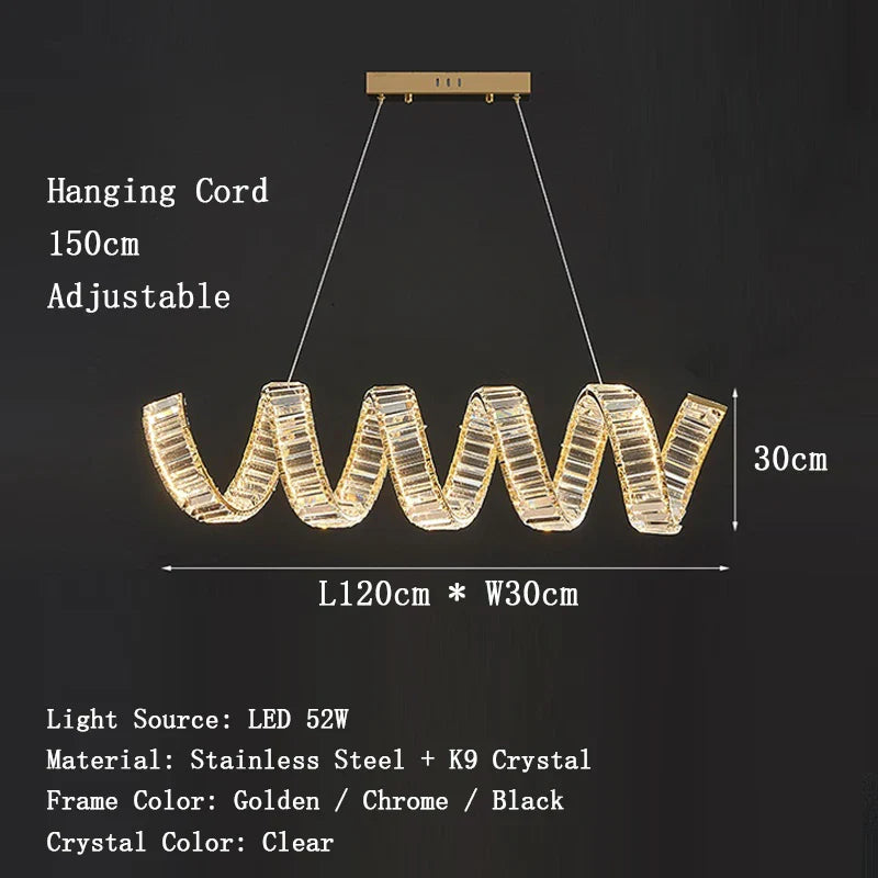 Victoria Spiral Crystal Chandelier – Golden Luxury Dining Lamp
