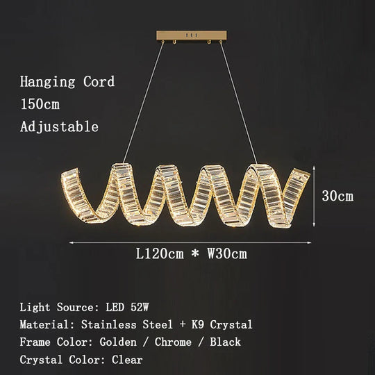 Victoria Spiral Crystal Chandelier – Golden Luxury Dining Lamp