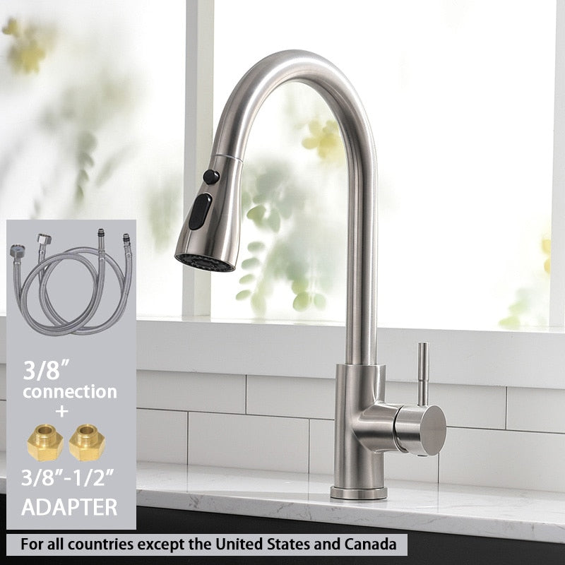 Pull Out Kitchen Sink Faucet With 3 Modes Water Outlet Spout 360 Degree Rotation Matte Black Kitchen Bar Water Mixer Tap