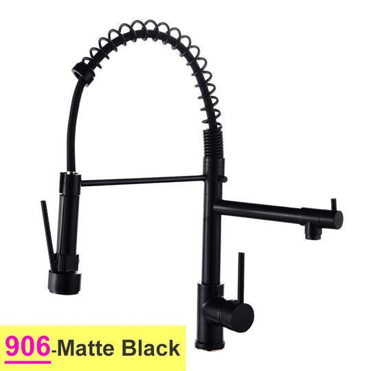 Pull Down Spring Kitchen Faucets Rose Gold Hot Cold Kitchen Sink Mixer Tap Deck Mounted Brass Black Kitchen Spring Faucet Taps