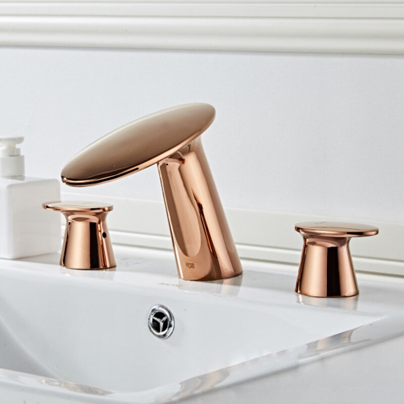 Basin Mixer Waterfll Faucet Bathroom Sink Faucets Brushed Gold Brass 3 Holes Double Handle Bathbasin Tap Hot And Cold Water Taps